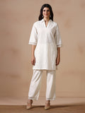 Women Cotton Off White Embroidered Co Ord Set.