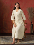 Women Cotton Off White Embroidered Dress.