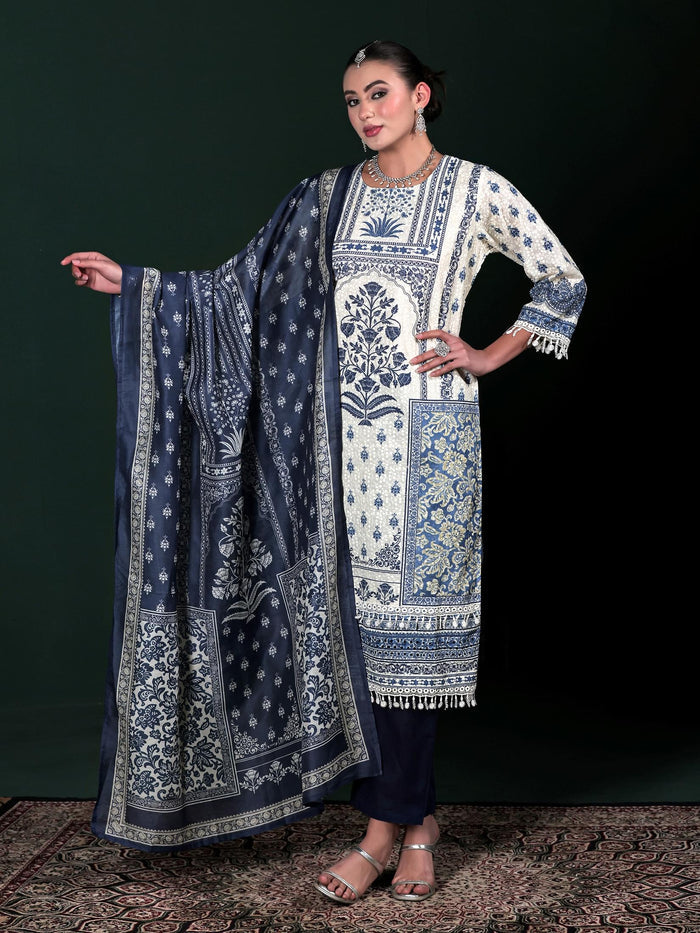 Women Cotton Off White Embroidered Kurta Comfort Pant Dupatta.