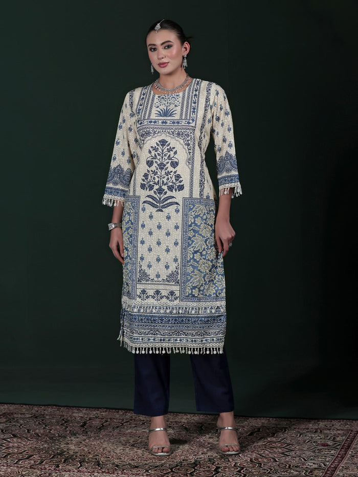 Women Cotton Off White Embroidered Kurta Comfort Pant Dupatta.