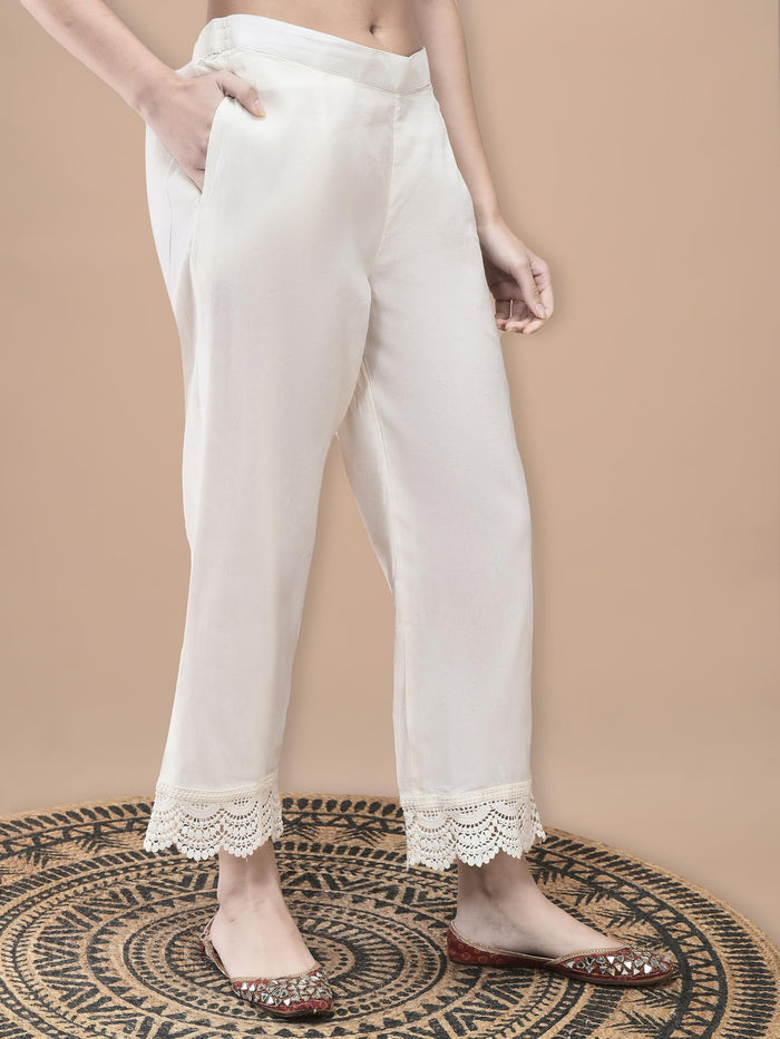 Women Cotton Off White Embroidered Kurta Comfort Pant Dupatta.
