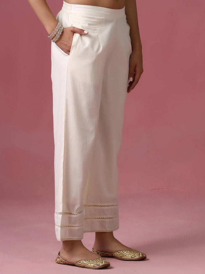 Women Cotton Off White Embroidered Kurta Comfort Pant With Dupatta.