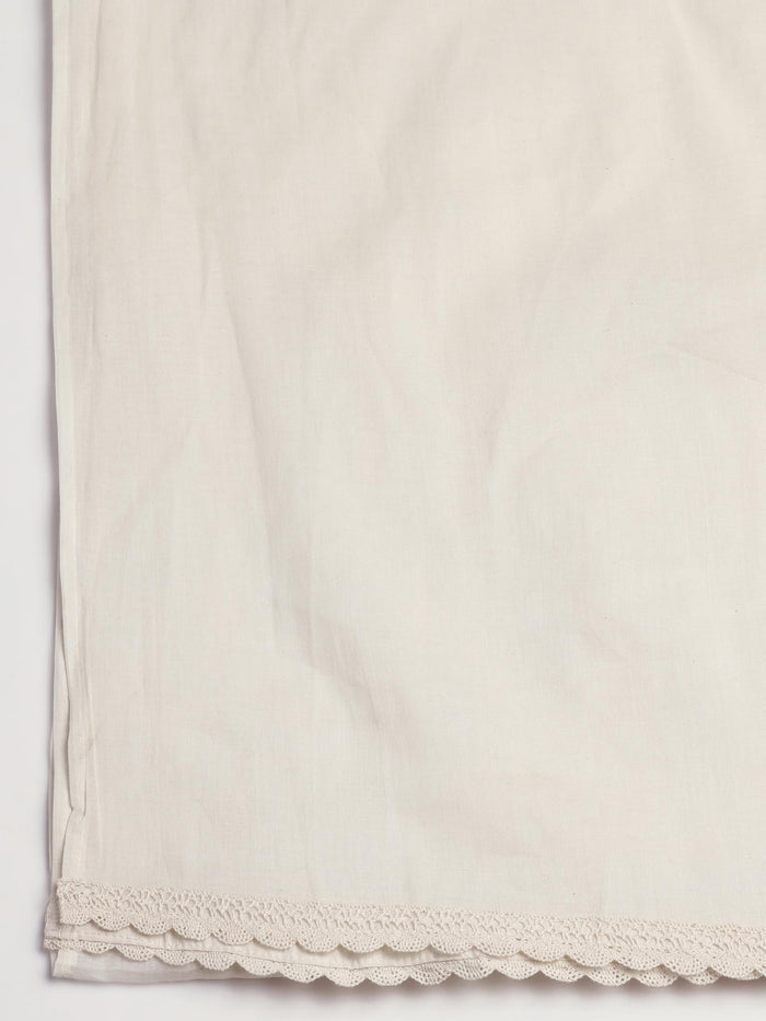 Women Cotton Off White Embroidered Kurta Comfort Pant With Dupatta.