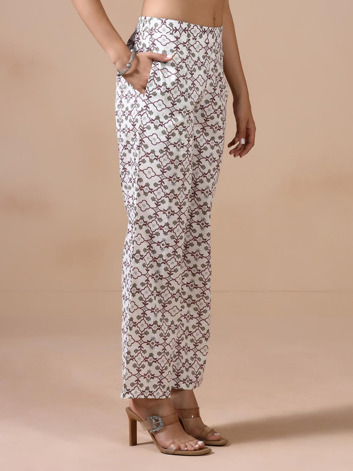 Women Cotton Off White Printed Kurta Comfort Pant Dupatta.