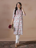 Women Cotton Off White Printed Kurta.