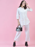 Women Cotton Off White Solid Co-Ord Set.