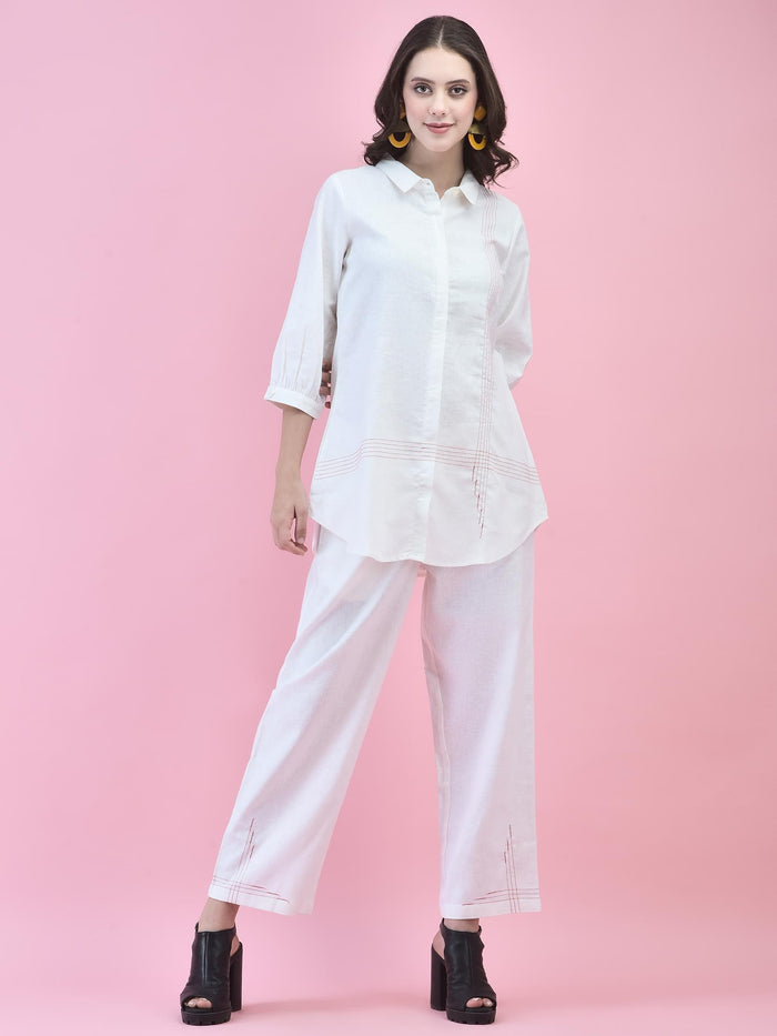 Women Cotton Off White Solid Co-Ord Set.
