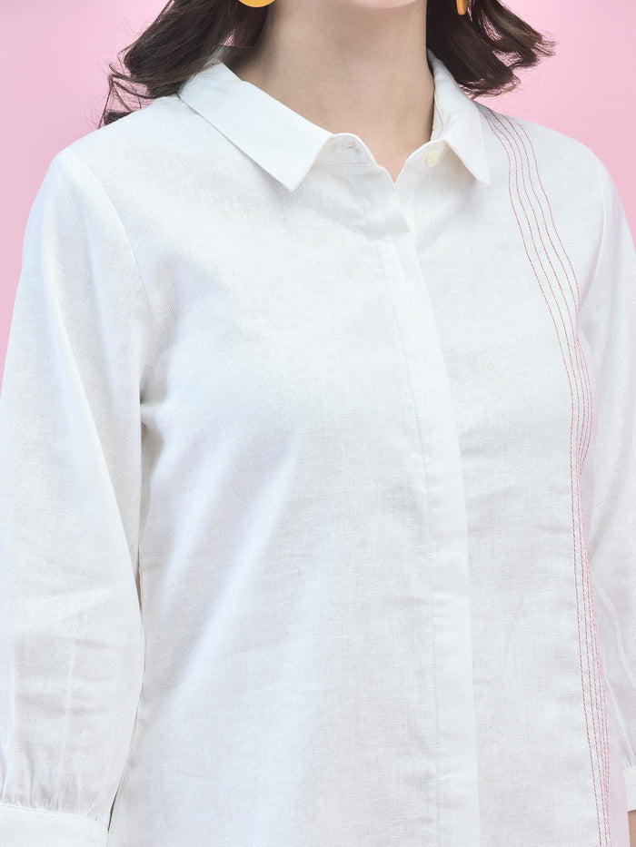 Women Cotton Off White Solid Co-Ord Set.