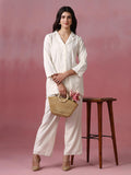 Women Cotton Off White With Embroidered Work Co Ord Set.