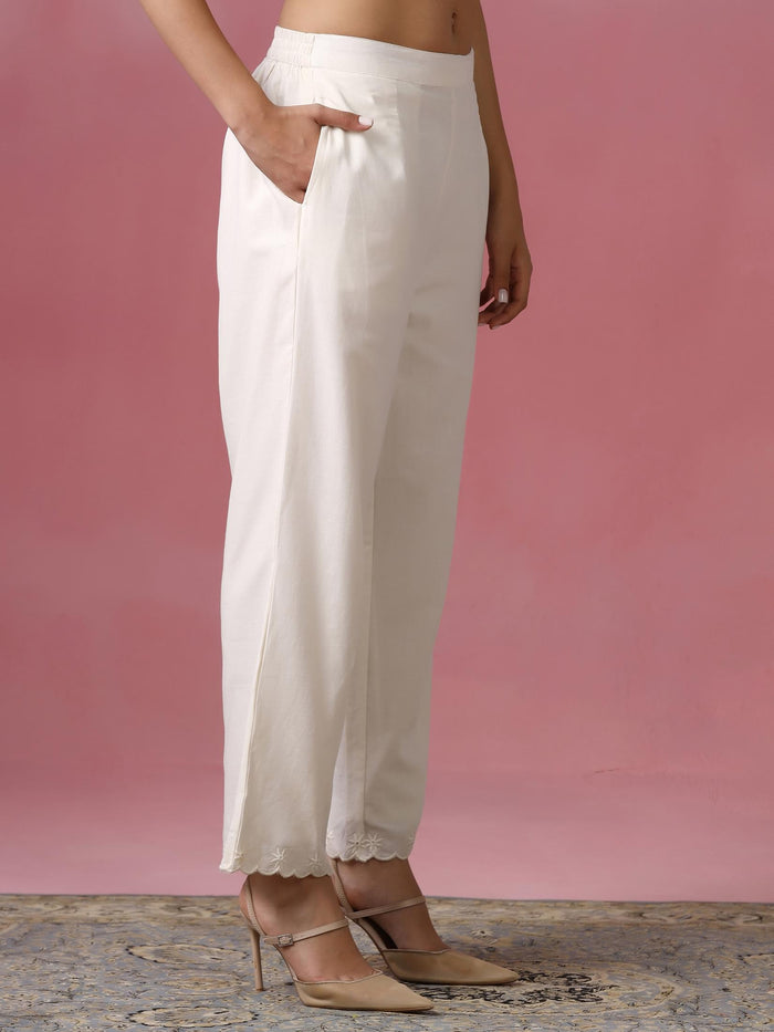 Women Cotton Off White With Embroidered Work Co Ord Set.