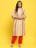 Women Cotton Off White Yarn Dyed Kurta With Harem Pant.