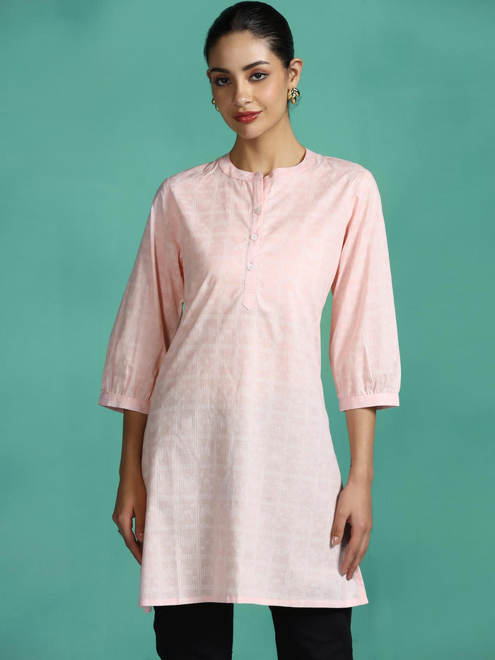 Women Cotton Peach Stripe Print Tunic.