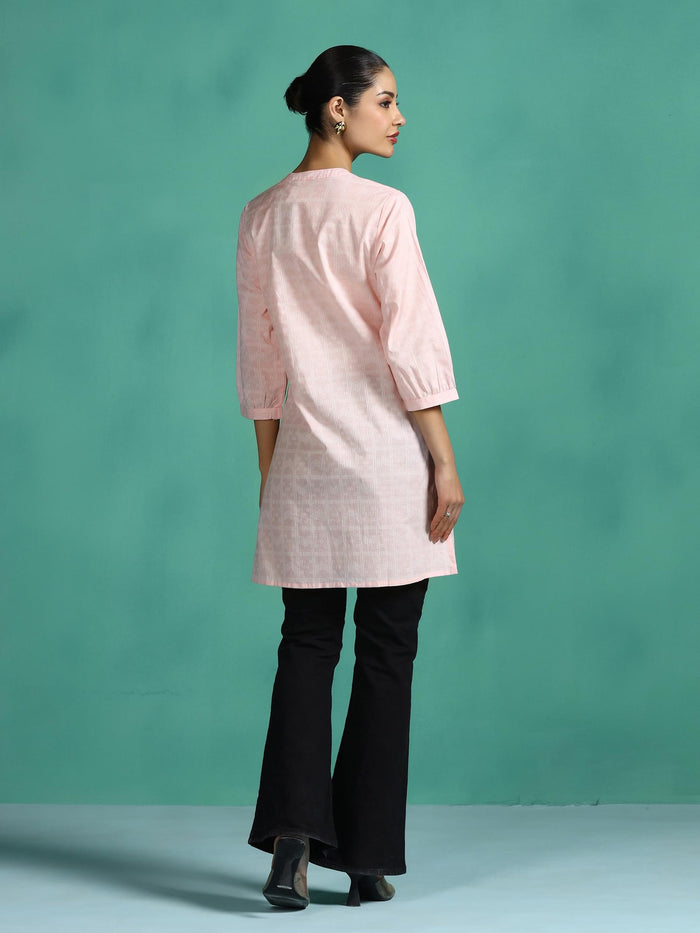 Women Cotton Peach Stripe Print Tunic.