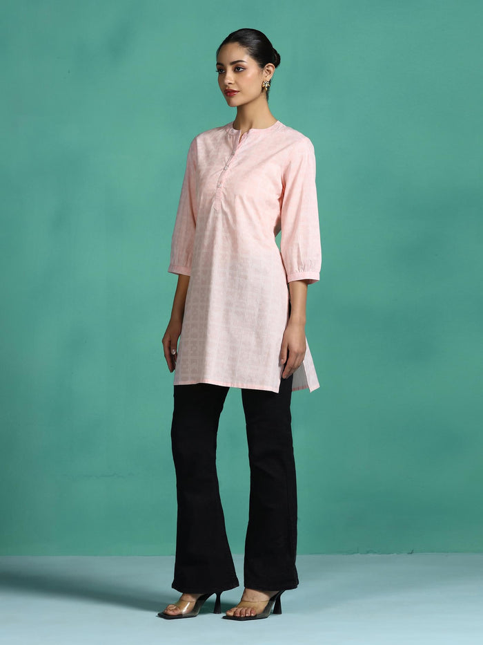 Women Cotton Peach Stripe Print Tunic.