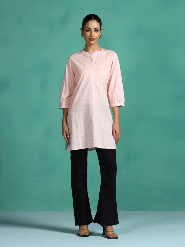 Women Cotton Peach Stripe Print Tunic.