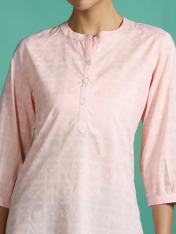 Women Cotton Peach Stripe Print Tunic.