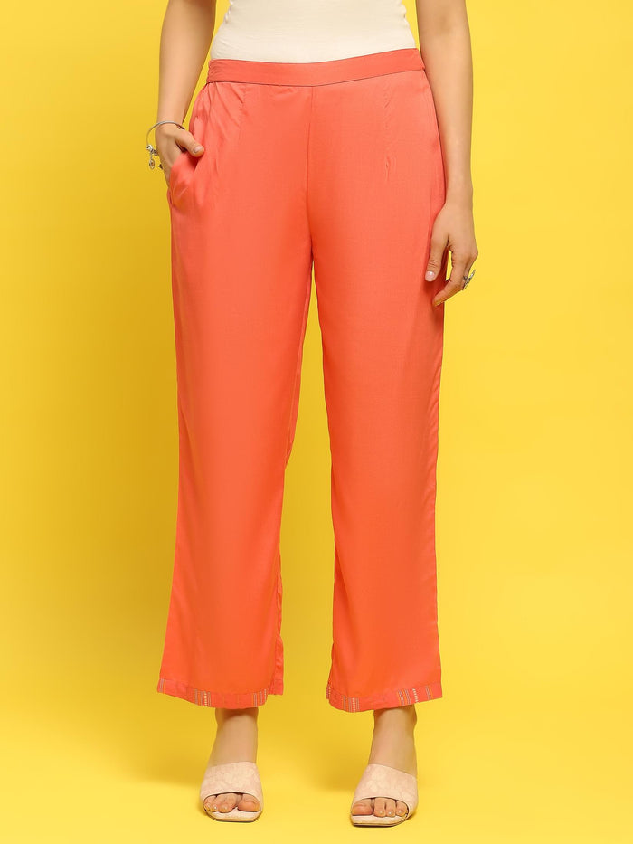 Women Cotton Peach Yarn Dyed Kurta With Comfort Pant.
