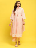 Women Cotton Pink Geometric Print Kurta Comfort Pant Dupatta.
