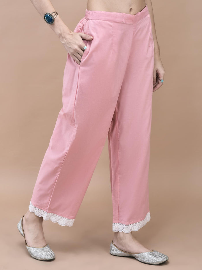 Women Cotton Pink Printed Kurta Comfort Pant Dupatta.