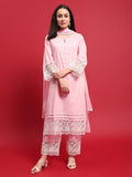 Women Cotton Pink Solid Kurta Comfort Pant Dupatta.
