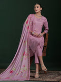 Women Cotton Purple Embroidered Kurta Comfort Pant Dupatta.