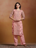 Women Cotton Slub Pink Printed Kurta With Comfort Pant.