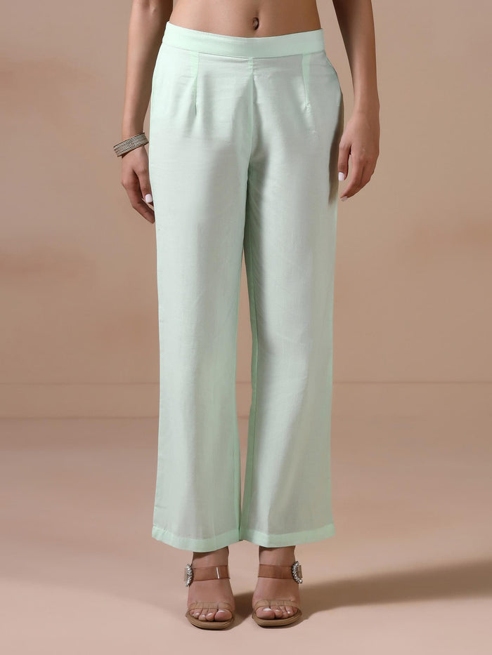 Women Cotton Voile Green Embroidered Kurta Pant Dupatta.