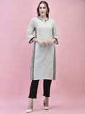 Women Cotton White Stripe Print Kurta.