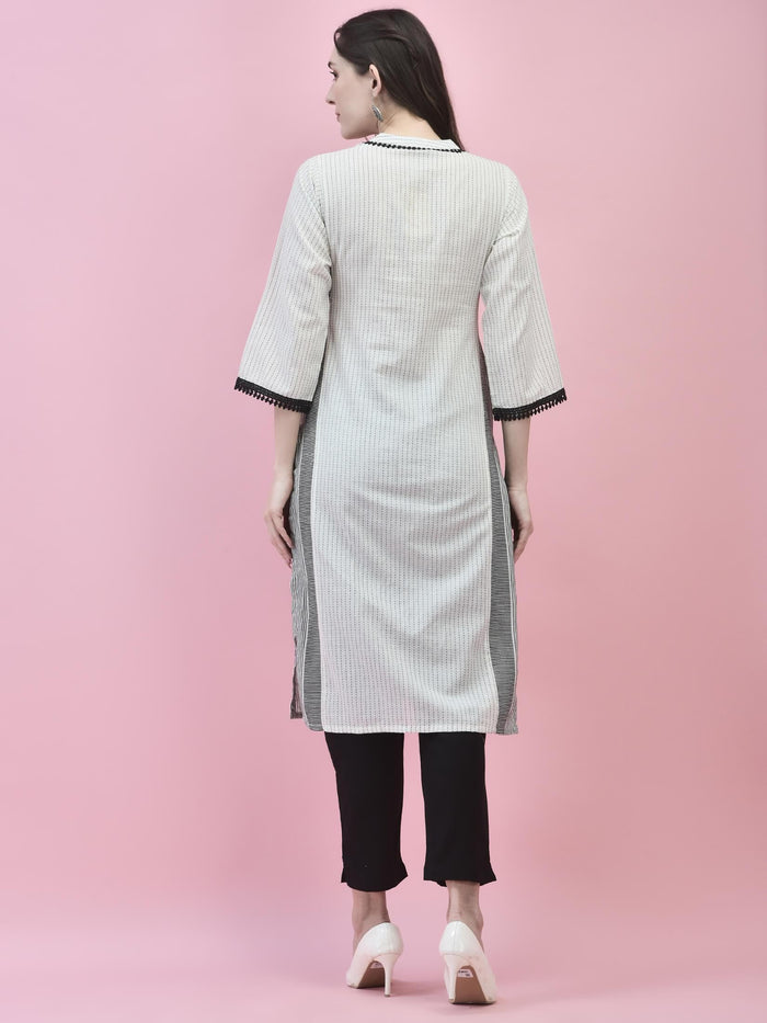 Women Cotton White Stripe Print Kurta.
