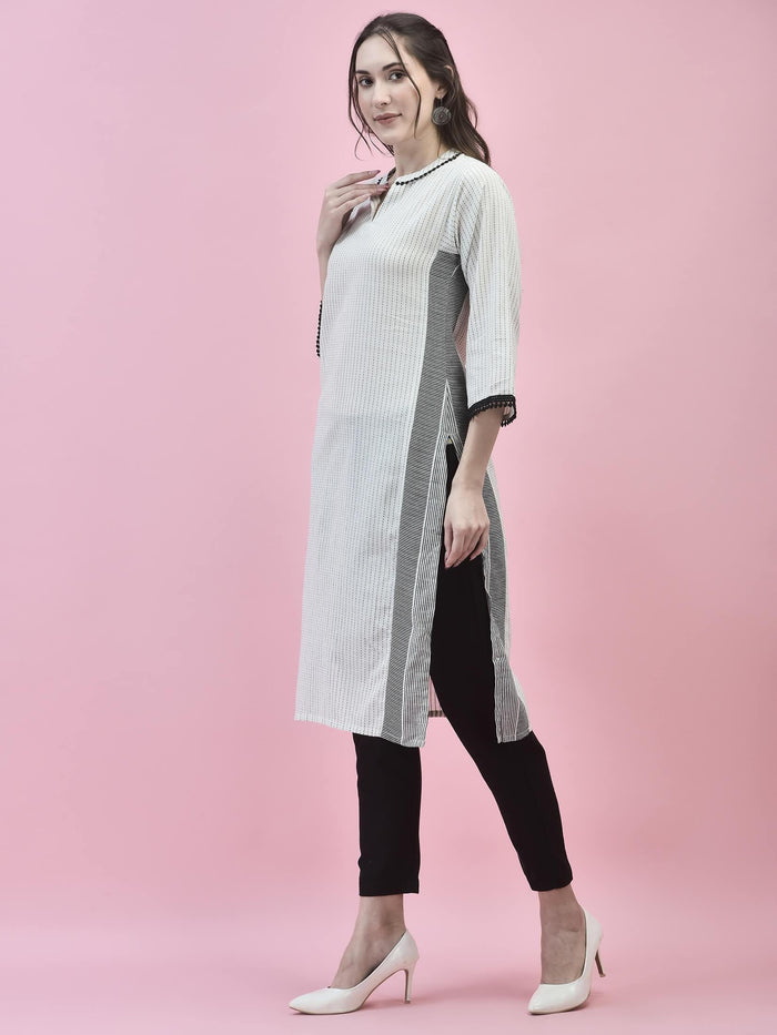 Women Cotton White Stripe Print Kurta.