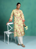 Women Cotton Yellow Floral Print Kurta.