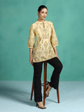 Women Cotton Yellow Printed Tunic.