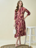 Women Crepe Burgundy Paisley Print Dress.
