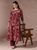Women Crepe Burgundy Printed Kurta With Comfort Pant.