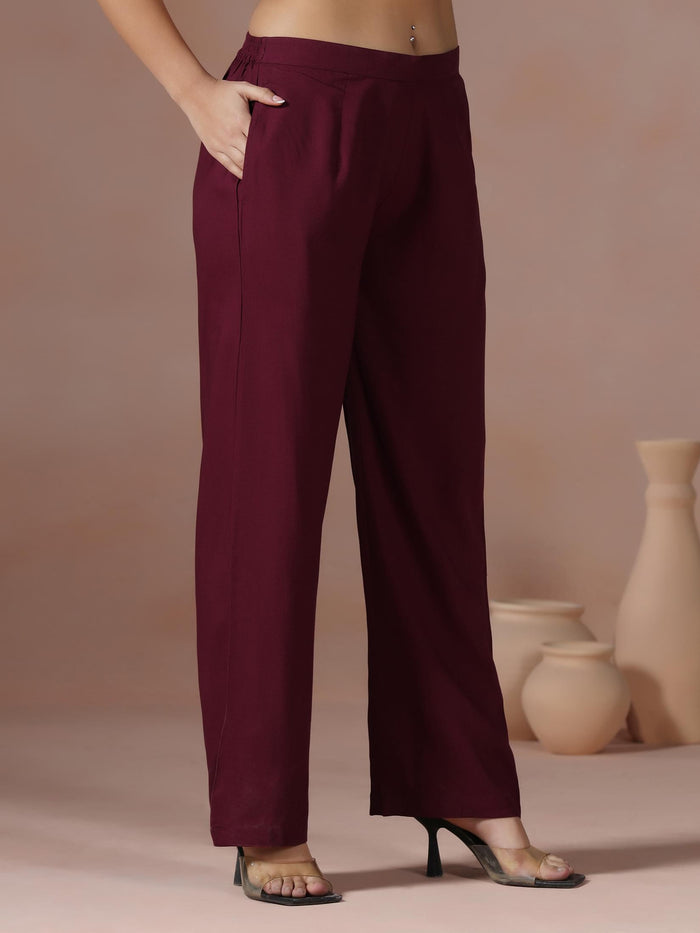 Women Crepe Burgundy Printed Kurta With Comfort Pant.