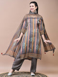 Women Crepe Grey Floral Print Kurta Comfort Pant Dupatta.