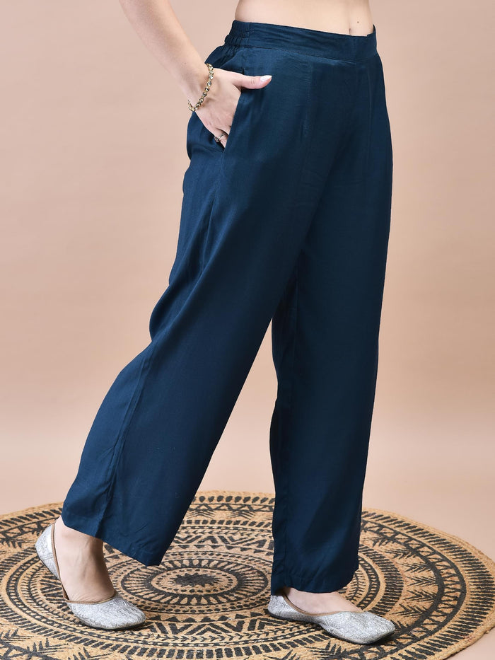 Women Dola Jacquard Blue Woven Kurta Comfort Pant Dupatta.