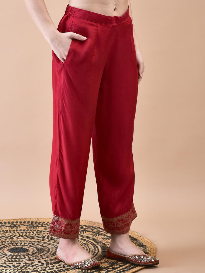 Women Dola Jacquard Fuchsia Woven Kurta Comfort Pant Dupatta.