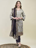 Women Dola Jacquard Grey Woven Kurta Comfort Pant Dupatta.