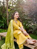 Women Dola Jacquard Lemon Yellow Kurta Sharara Dupatta.