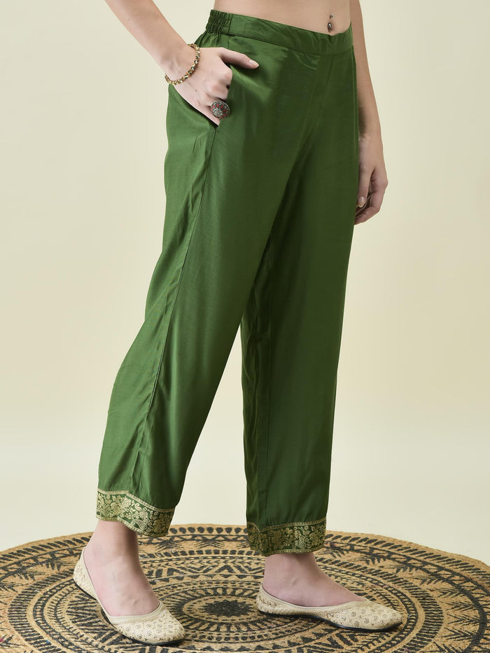 Women Dola Jacquard Olive Woven Kurta Comfort Pant Dupatta.