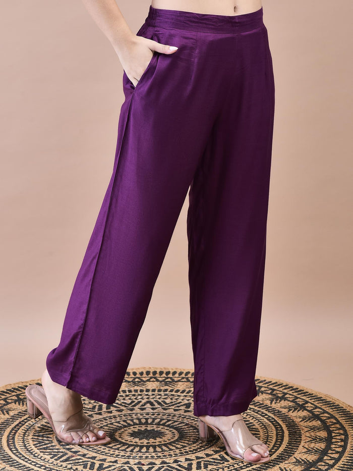 Women Dola Jacquard Purple Woven Kurta Comfort Pant Dupatta.