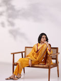 Women Dola Silk Jacquard Mustard Woven Kurta Comfort Pant Dupatta