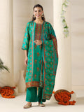 Women Dola silk Jacquard Turquoise Blue Kurta Comfort Pant Dupatta.
