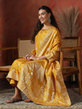 Women Dola Silk Jacquard Yellow Kurta Comfort Pant Dupatta.