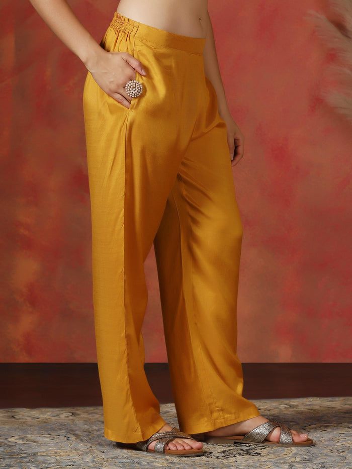 Women Dola Silk Jacquard Yellow Kurta Comfort Pant Dupatta.