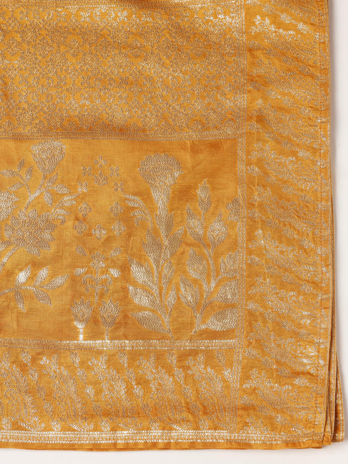 Women Dola Silk Jacquard Yellow Kurta Comfort Pant Dupatta.