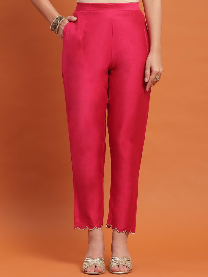 Women Fuchsia Embroidered Kurta Trouser Dupatta.