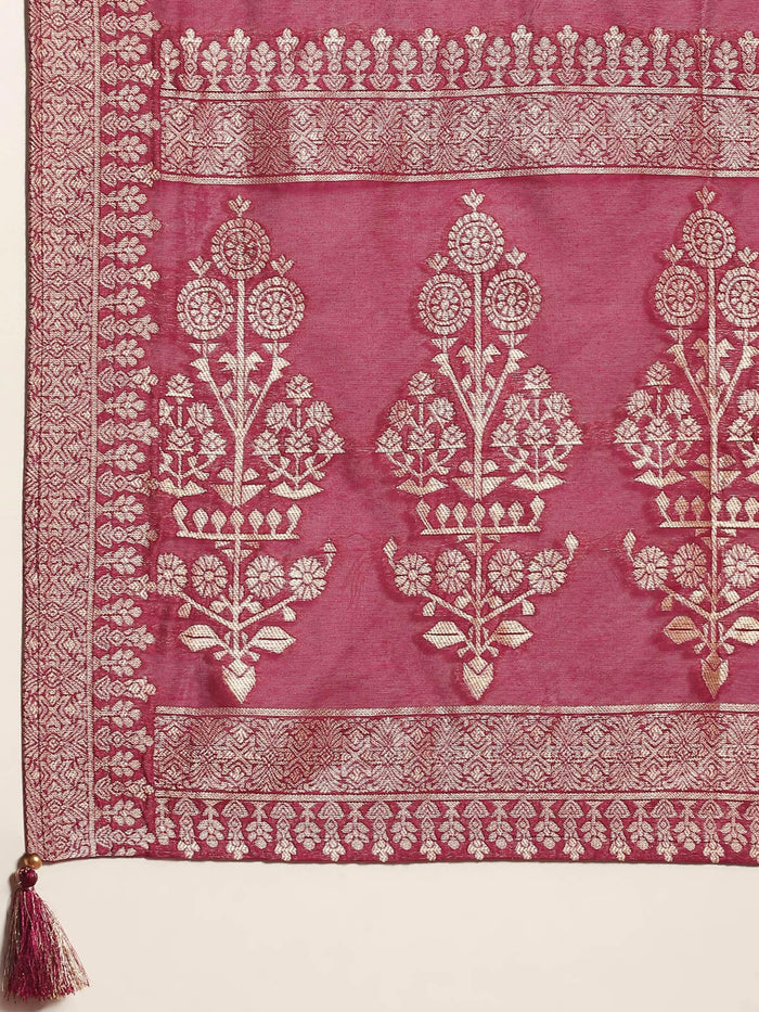 Women Fuchsia Embroidered Kurta Trouser Dupatta.