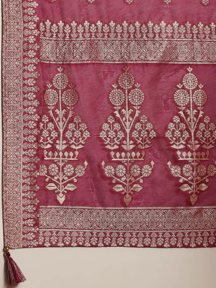 Women Fuchsia Embroidered Kurta Trouser Dupatta.